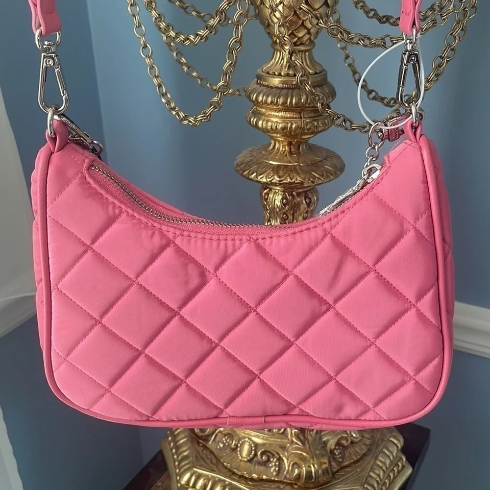 Brand New Steve Madden Raspberry Quilt Stitch Chain Wide Strap Crossbody Purse
